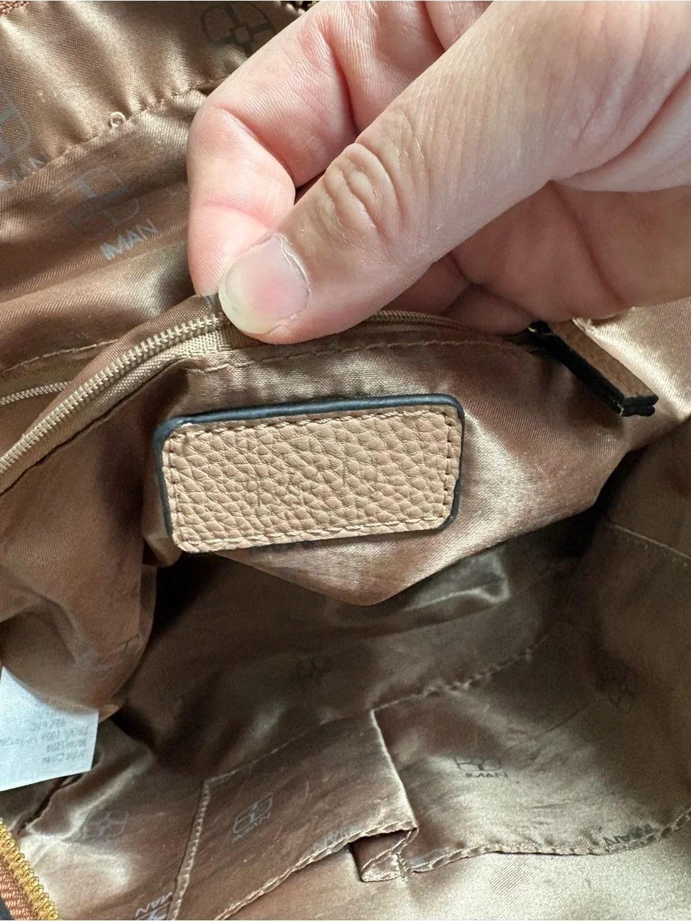IMAN Two-Tone Beige and Tan Satchel Bag
